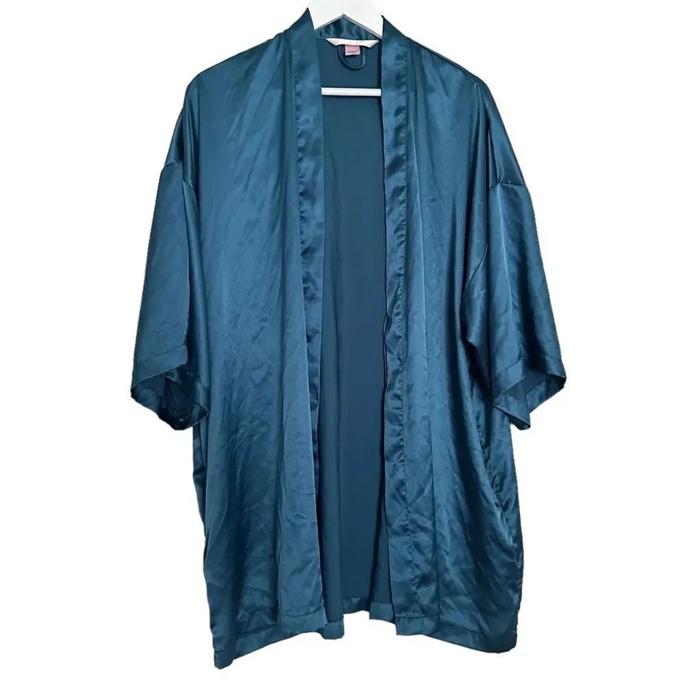 Victoria Secret Royal Dark Blue Satin Mini Sexy Flowy Robe